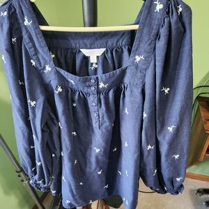 Navy Blue Embroidered Women's Top